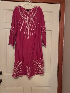 Sundance Pink Embroidered Long Sleeve Boho Dress